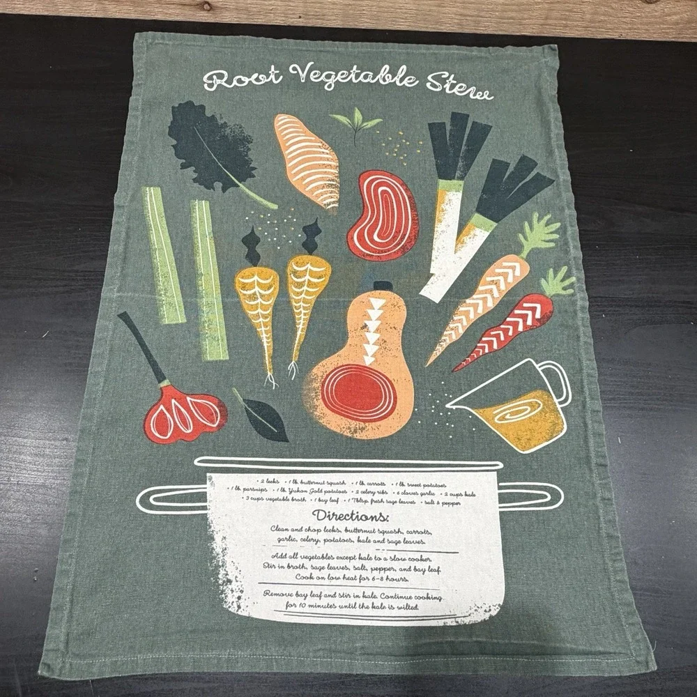 Crate and Barrel Tea Towel Root Vegtable Stew 100% Cotton 20